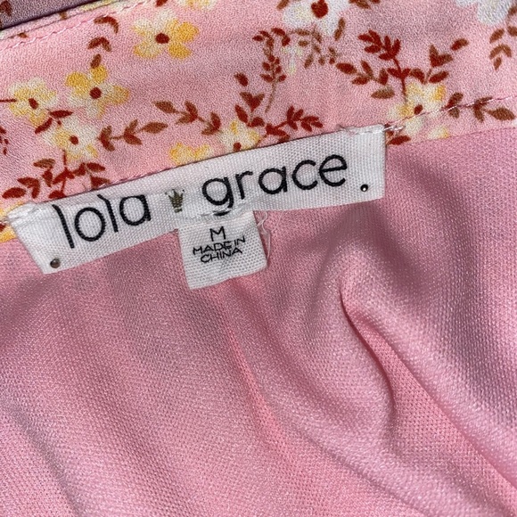 Lola Grace Mini Skirt with Side Zip and Lining PNK with RED & WHT Flowers SZ MED - Picture 3 of 6